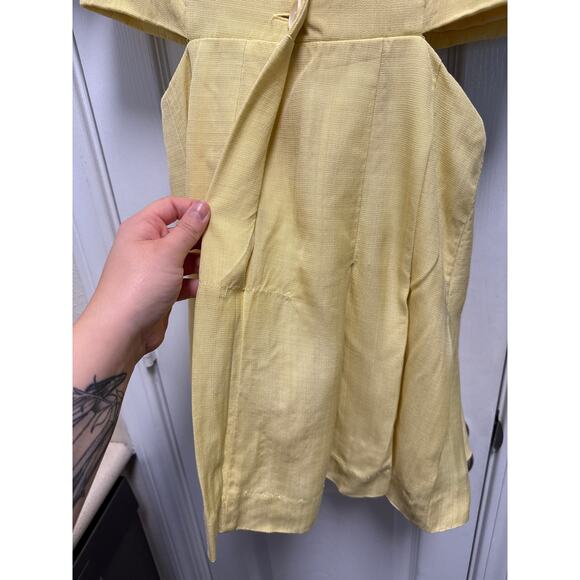 Sandro Minimalist Butter Yellow Tailored Pleated Cut Out Dress Size XS - Picture 9 of 12